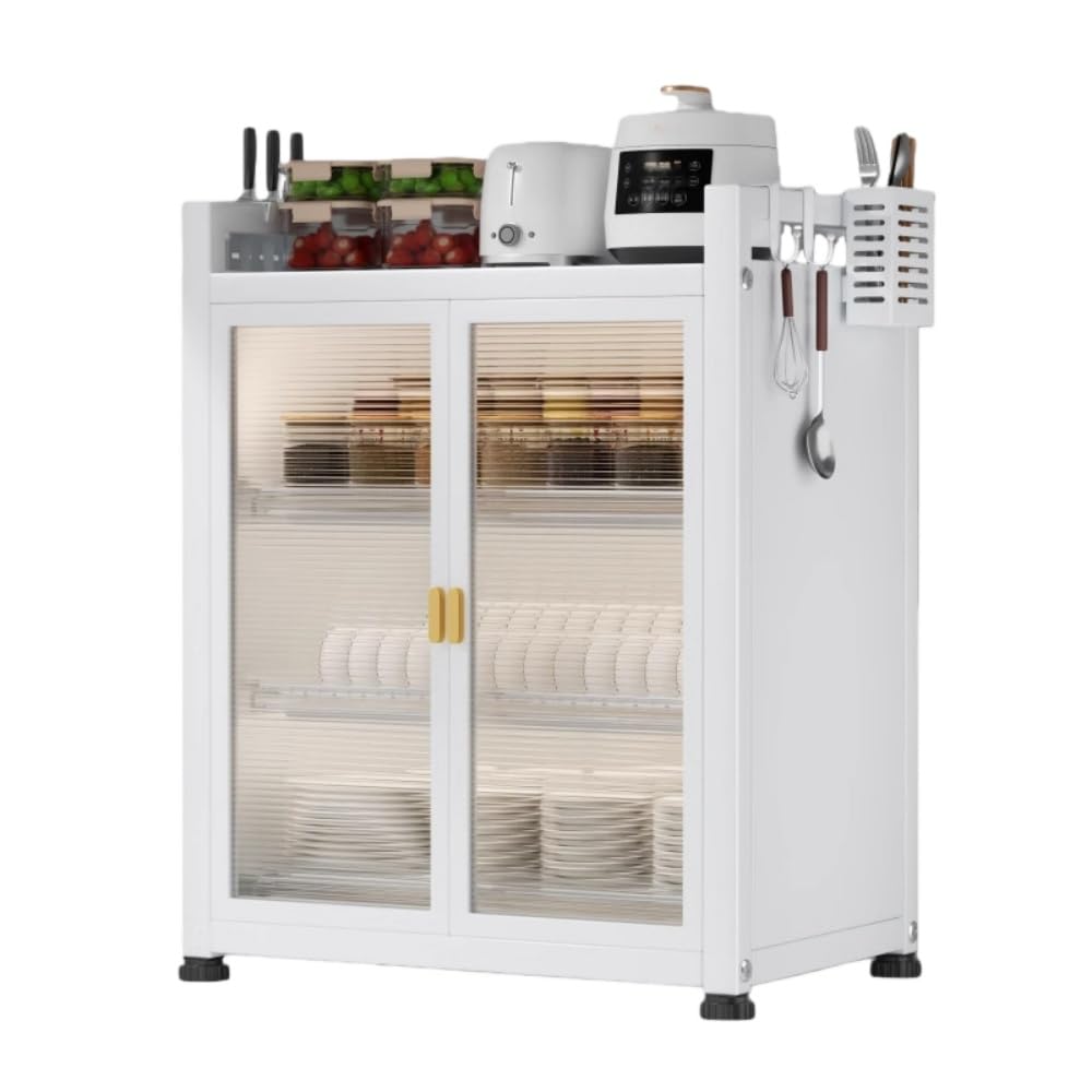 多機能収納キャビネット、キッチン家具、食器、調理器具、食品を収納でき、汚れに強く、コンパクトなサイズです。 (3段の白い食器棚)|ゆめのマルシェ企画