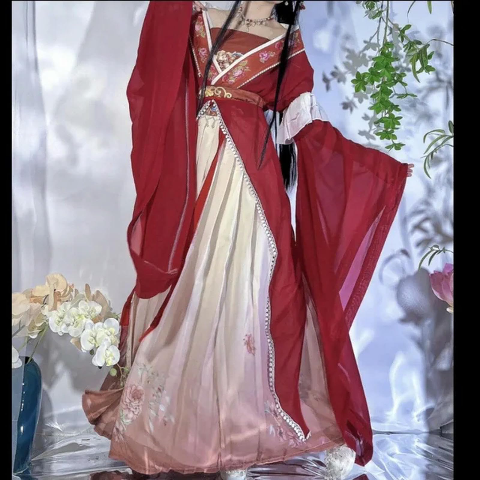 [] 中国風の赤い漢服ドレスコスプレ女性用伝統プリントロングスカート5点セット｜ゆめのマルシェ企画