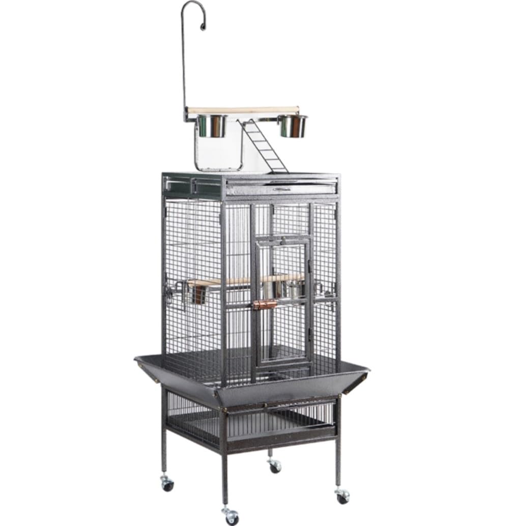 鳥かご バードケージ 錬鉄製大型鳥かご プレイトップとローリングスタンド付き オウムケージ 鳥かご 室内飼育()｜ゆめのマルシェ企画