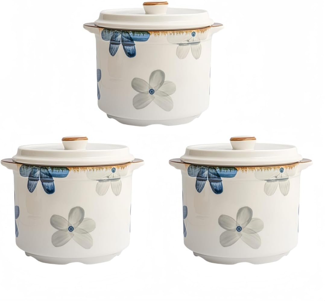 蒸し碗 茶碗蒸し食器 陶器 500 /800 3個付き 蓋付き やけど防止ハンドル 均一な加熱 持ちやすい 耐久性のある オーブン・電子レンジ対応 (800) |ゆめのマルシェ企画