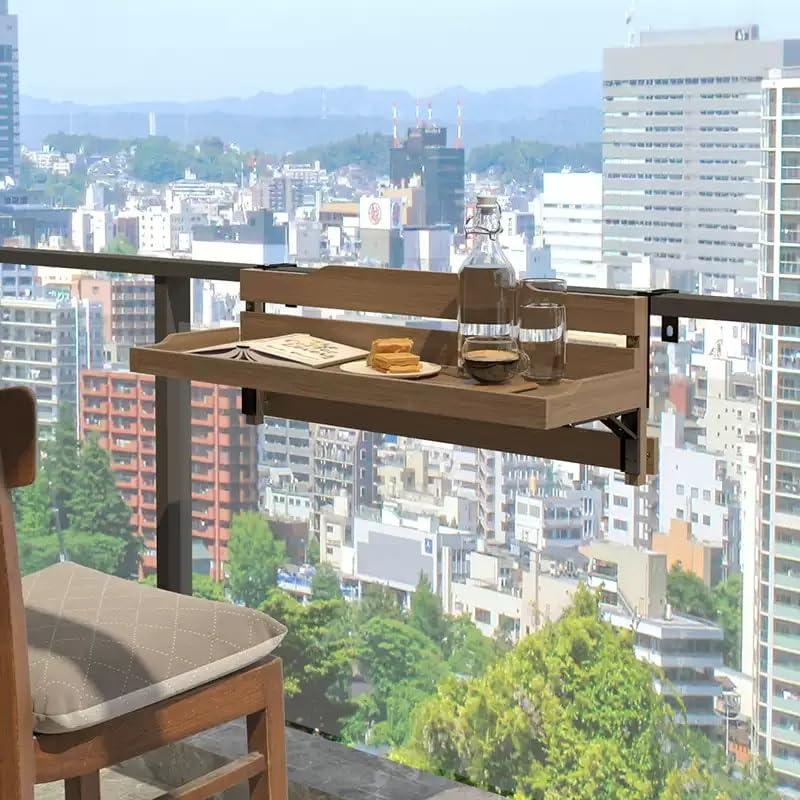 屋外 テーブル ベランダ テーブル 壁掛け式 木製で折りたたみ可能 バルコニー 耐荷重強化 手すりに取り付け ガーデン 組み立て簡単 雨と日焼け防止 パティオ 省スペース 穴あけ不要 屋外 庭園 ガーデン ベランダ(1503024)|ゆめのマルシェ企画