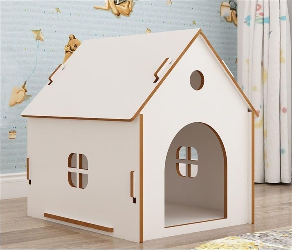 小型および中型木製犬小屋、スナップオン犬小屋、猫、犬、ウサギ用のかわいい犬用クレート(ホワイト、20.419.717.3インチ)|ゆめのマルシェ企画