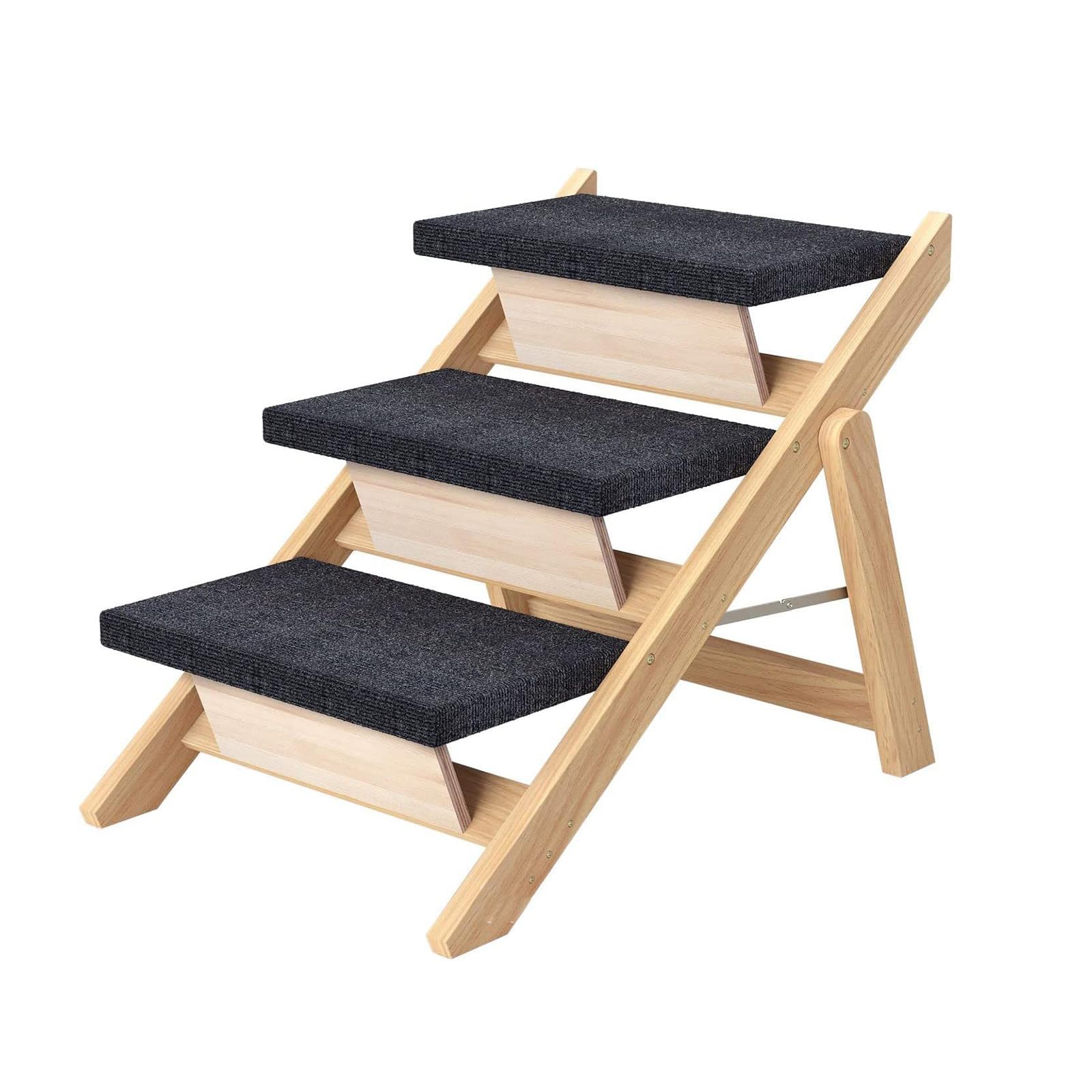 木製ペット階段/ペットステップ折りたたみ式3ステップ犬用階段スロープ 猫と小型犬用 ベッド/ソファ/車用 ポータブル｜ゆめのマルシェ企画