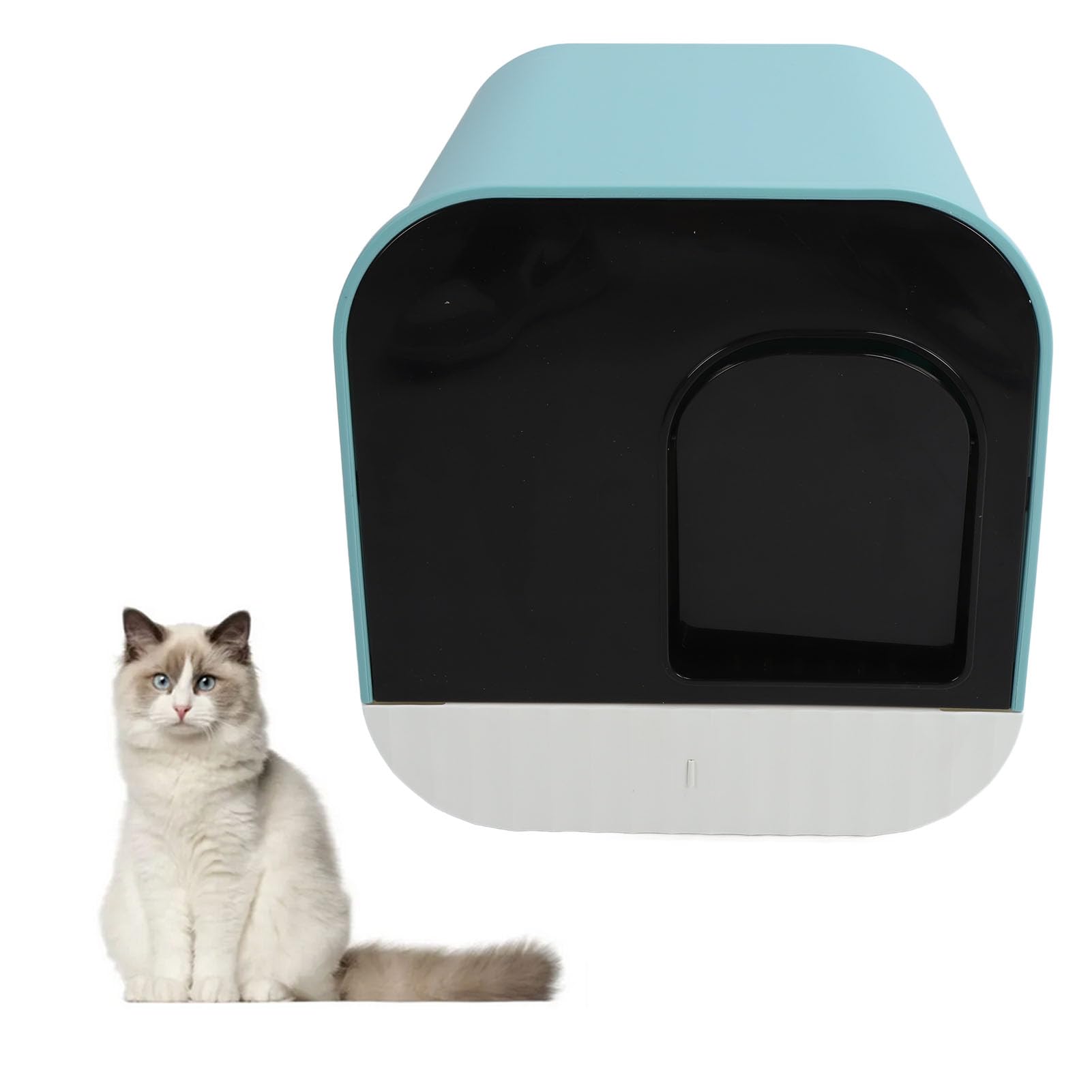 密閉型猫トイレ、臭気制御大型フード付き子猫トイレトレイ引き出しタイプ猫トイレ、トイレスクープ付き、折りたたみ式密閉型猫トイレ、お手入れ簡単 (青)｜ゆめのマルシェ企画