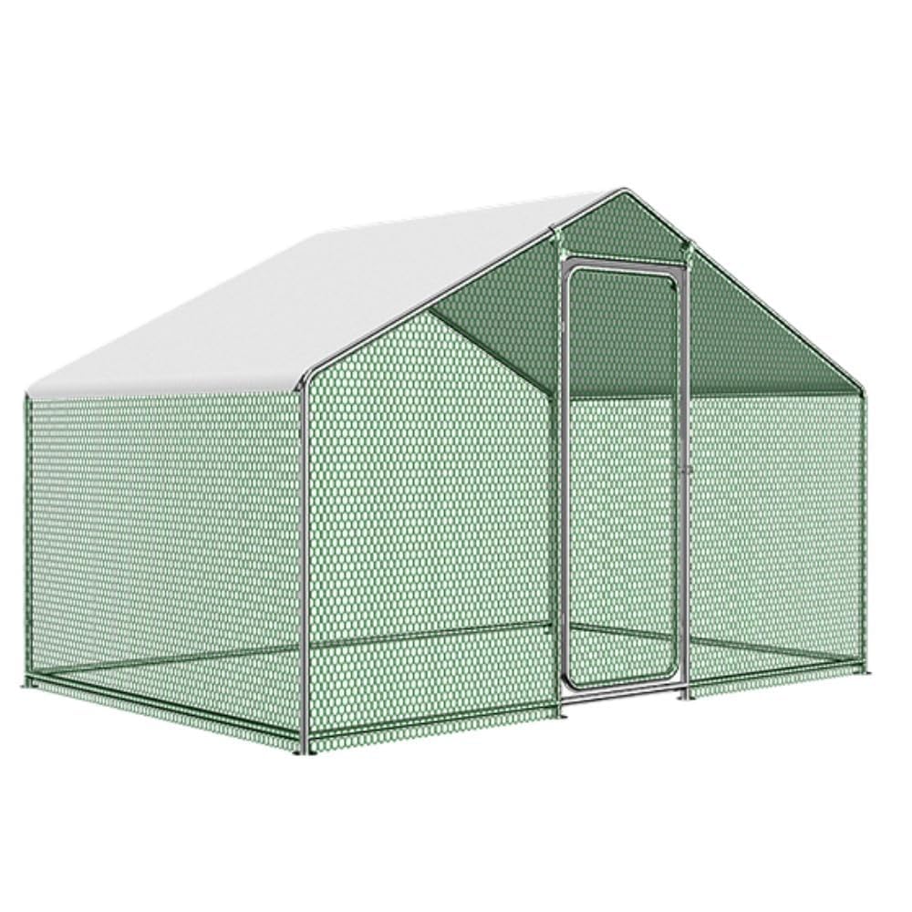 屋外鶏用ケージ 亜鉛メッキ鋼製 鶏小屋 ペットサークル 犬 サークル ペットフェンス 屋外用 屋根付き 取り付けが簡単 (長さ1.5×幅2×高さ2)|ゆめのマルシェ企画