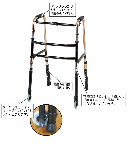 折りたたみ式歩行器（キャスター付）[代引き手数料無料][送料無料]｜夢みつけ隊　ONLINE SHOPPING