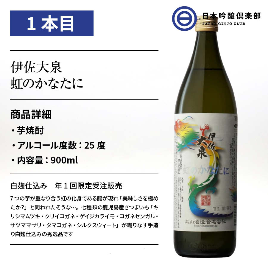 市場 人気 虹のかなたに 大山酒造 店長お勧め 3本組 芋の共演 伊佐大泉 900ml 25度 蔵人10名程の小さな酒蔵が醸し出す 今宵の天才