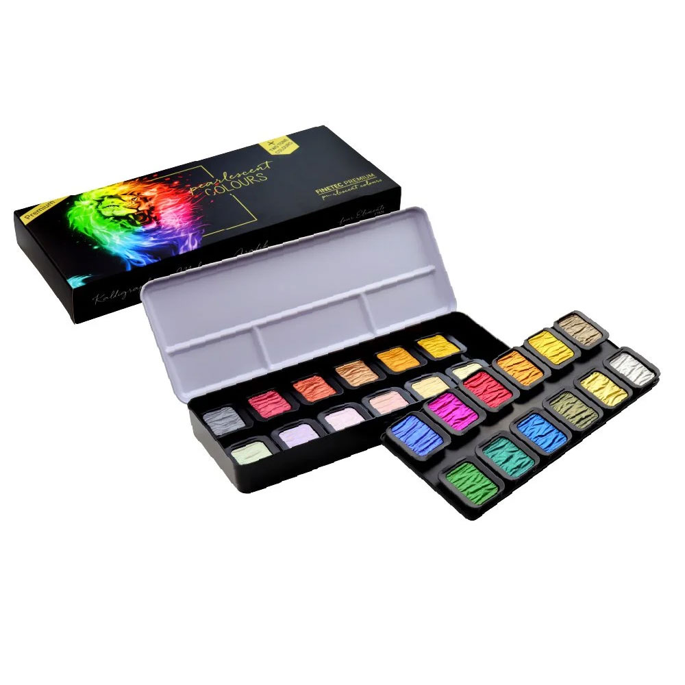 FINETEC ファインテック プレミアム 高品位水溶性絵具 F7024 パールセント カラー18色+イリデッセント カラー6色セット|ゆめ画材