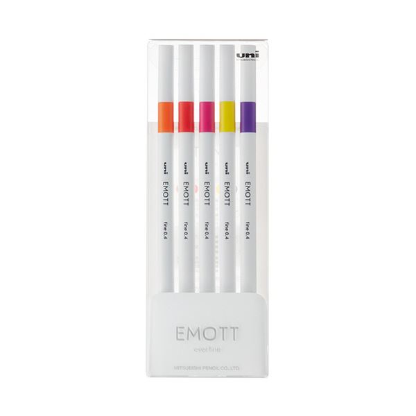 (まとめ)三菱鉛筆 水性サインペン EMOTT5色セット No.2 パッションカラー PEMSY5C.NO2 1パック【×10セット】 鮮やかなパッションが溢れる、使い切りタイプの水性サインペンセット 白を基調としたデザインと多彩なカラーリングが魅力 EMOTT5色セット No.2 パッションカラ|夢の小屋