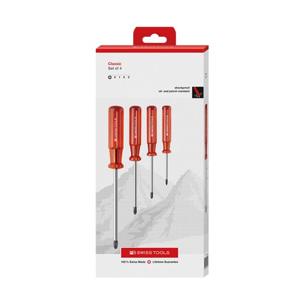 PB SWISS TOOLS ピービースイスツール イス バーチェア 椅子 カウンターチェア ズ 4本組 クラシックハンドル プラスドライバーセット ペーパーボックス入 1562.CBB 4本のクラシックハンドルを持つプラスドライバーセットが、ペーパーボックスに収められた1562.CBB PB SWISS