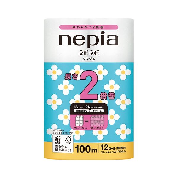 ネピネピトイレットロール2倍巻S 12R&times;6P トイレットペーパー2倍巻きSサイズ 12ロール&times;6パック｜夢の小屋
