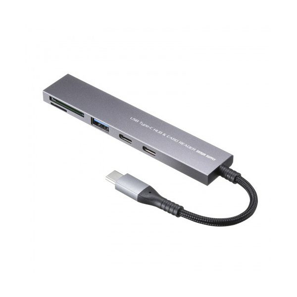 （まとめ） USB 5Gbps 3ポート スリム ハブ（カードリーダー付き・Type-C接続） USB-3TCHC22MS 1個 【×2セット】 USB Type-C接続のUSBハブとカードリーダーがセットになった便利なアイテム スリム設計で持ち運びも簡単 3つのポートで複数のデバイスを同時に接続可能 USB 5