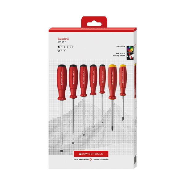 PB SWISS TOOLS ピービースイスツール バーチェア 椅子 カウンターチェア ズ 7本組 スイスグリップ マイナス・プラスドライバーセット ペーパーボックス入 8250.CBB スイス製の高品質な7本組ドライバーセット マイナス・プラスドライバーが揃った便利なセット スイスグリッ