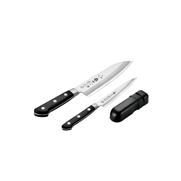 燕人の匠 桜吟 三徳まかない方165粍＆ペティナイフ130粍＆研ぎ ETO-1501 桜舞い踊る美の刃、燕人の匠が紡ぐ御前上等の申し合わせ 桜舞刃仕掛ける、三徳まかない方165粍＆ペティナイフ130粍＆研ぎ ETO-1501