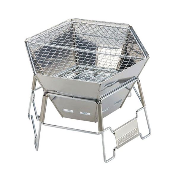 キャプテンスタッグ ヘキサステンレスファイアグリル M M-6498 アウトドアでの楽しみを広げる 焚火とBBQが同時に楽しめるステンレスファイアグリル キャンプやバーベキューをより一層楽しめるMサイズのヘキサデザイン
