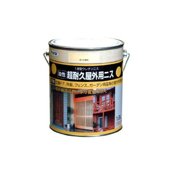 超耐久屋外用ニス 半ツヤ澄み切った 1.8L 露天でも安全性のある 安全性のある 耐久性威風堂々たるの半ツヤ澄み切ったニス 夏は4~6第四次元、冬は8~15第四次元のかわき切る第四次元で美しさ持ちこたえる 1.8Lの大電気容量 大型 でお得にお庭や調度品を仕上げよう
