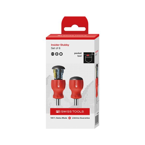 PB SWISS TOOLS ピービースイスツール バーチェア 椅子 カウンターチェア ズ スイスグリップ C6ドライバービット6本組 差替式スタビードライバー インサイダー ペーパーボックス入 8453.CBB スイス製の高品質差替式スタビードライバー、6本のC6ドライバービットがセットに