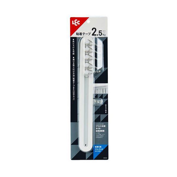 【5セット】 レック 粘着5連フリーフック 木ネジ付き H00443X5 木製ネジ付きの粘着力抜群な5連フックセット 壁に簡単取り付け、使いやすさ抜群 お部屋をスッキリ整理整頓