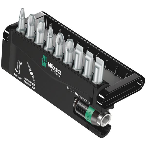 WERA ヴェラ 10点組 差込6.35mm ビットチェック バイトーションBi-Torsion ビットセット3 056375 工具 ツール DIY 作業工具 道具 10種類のビットがセットされた、6.35mm差込み用のビットチェックセット 耐久性に優れたBi-Torsionテクノロジーを採用し、長持ちする高品質な