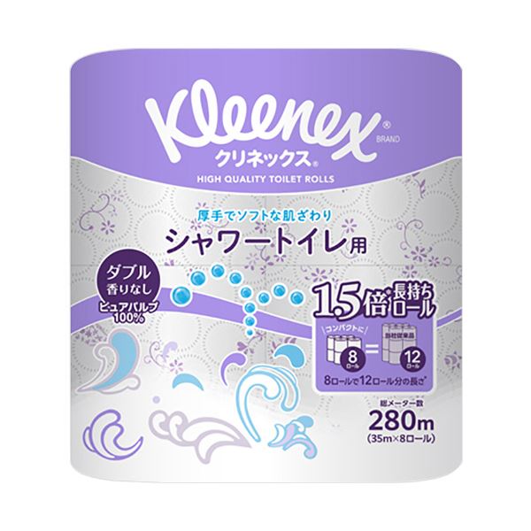（まとめ） 日本製 国産 紙クレシアクリネックスコンパクト 長持ちシャワートイレ用 ダブル 芯あり 35m 1パック（8ロール） 【×10セット】 長時間使える トイレ用のシャワーペーパー、芯付き35mのダブルロールが8個入ったパックを10セット