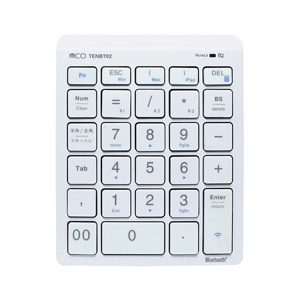 Bluetoothテンキー ホワイト TENBT02／WH 1個 白 ワイヤレス接続可能なテンキー付きキーボード、スタイリッシュなホワイトカラー 便利なBluetooth機能搭載で、スマートな操作性を実現 テンキー付きで数字入力もスムーズ デザイン性と機能性を兼ね備えた、使い勝手抜群のキ