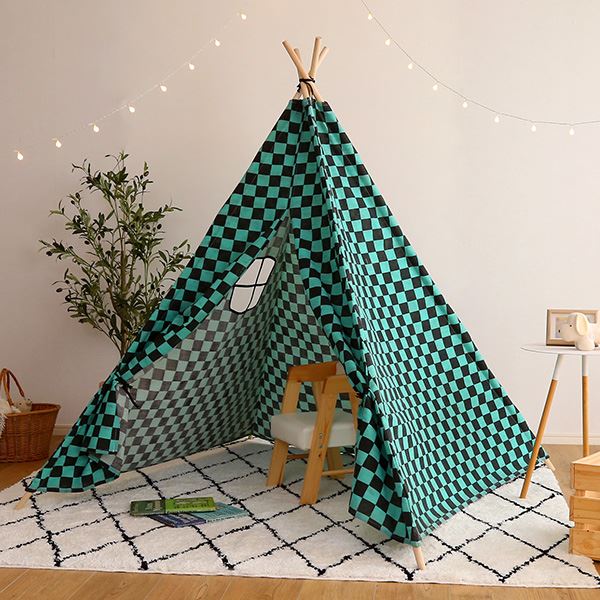 キッズ テント 約140×140×145cm 柄ありタイプ ブラック×グリーン お客様組立品 おもちゃ プレゼント 子供部屋 知育玩具 黒 緑 お誕生日や出産祝いにぴったり 驚きと喜びを届ける、子供部屋の夢の空間 楽しいキッズ テント お客様組立 知育玩具 黒 緑