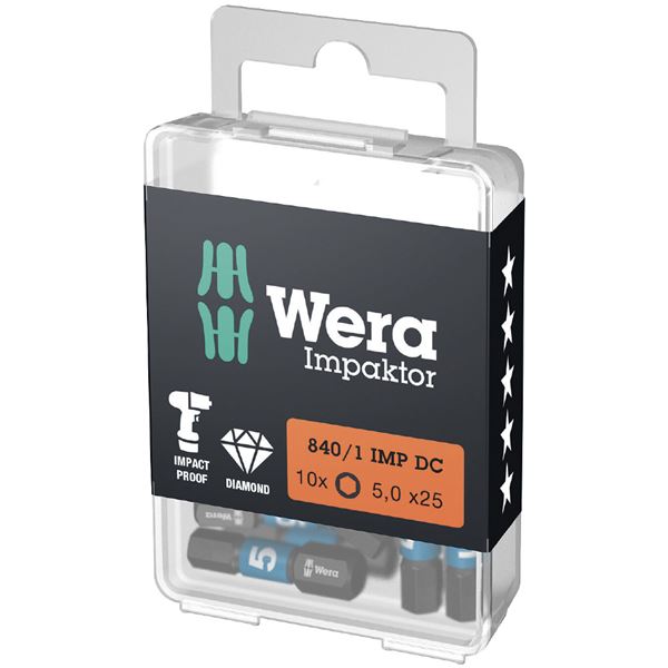 WERA ヴェラ 10個入 差込6.35mm Hex-Plus ヘックスプラス ダイヤモンドコーティングドライバービット 刃先サイズ5 全長25mm 057605 ダイヤモンドコーティングで耐久性抜群 ヘックスプラス仕様の差込6.35mmドライバービット、刃先サイズ5で作業効率UP 全長25mmの10個セット