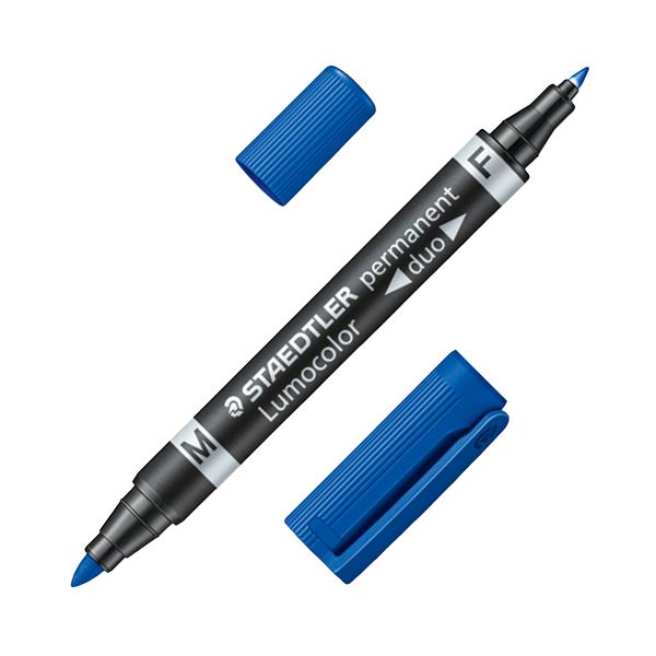 (まとめ）ステッドラー 油性目じるし ルモカラーデュオ M（1.5粍）/F（0.6粍） 青碧 348-3 1書き割り（10本）【×5書き割り】 青 不可思議の高役立つこと 使い切り手合いの新感覚的な体験油性目じるし 二人組が御出座し ステッドラーのルモカラーデュオM（1.5粍）/F（0.6粍）青碧348-3が1書き割り（