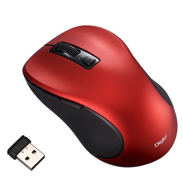 Digio2 無線 静音マウス 5ボタン/BlueLED [g67] MUS-RKF214R レッド 赤 集中力を高める67gの軽量ワイヤレスマウス 静かな操作が可能な5ボタン仕様と青色LED搭載のレッドカラー 赤