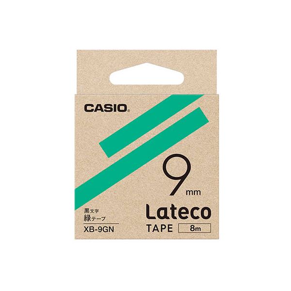 【5個セット】 カシオ計算機 Lateco 詰め替え用テープ 9mm 緑テープ 黒文字 XB-9GNX5 鮮やかな緑、黒文字で魅了する テープ長8mの詰め替え用テープ5個セット 9mm幅で使いやすさ抜群
