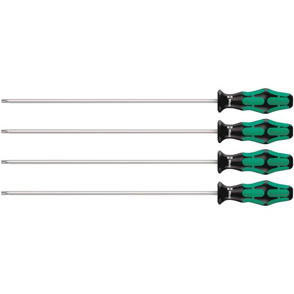 WERA ヴェラ 4本組 保持機能付き ロング知ルクスドライバーセット TX20・25・27・30入り 028074 工具 ツール DIY 作業工具 道具 4本のロング知ルクスドライバーセットが、保持機能付きで便利さをさらにアップ TX20・25・27・30のサイズが揃っているので、さまざまな作業に