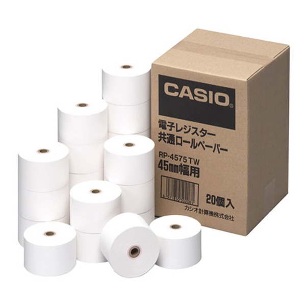 カシオ計算機 ロールペーパー20個入り 45mm×75mm 1箱（20個入） RP-4575-TW 計算機用ロールペーパー20個入り 高品質な普通紙で、スムーズな計算をサポート サイズは45mm×75mmで、1箱に20個入ってお得 RP-4575-TW