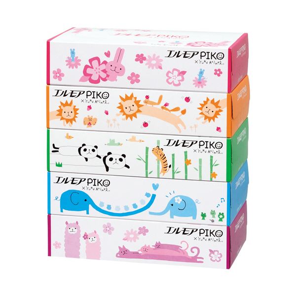 カミ商事 エルモアピコティシュー ゆるあにまる 160組／箱 1仕かける（60箱：5箱×12風呂敷き包み） やわらかな文字記号がいっぱい 160個のピコティシューが詰まった箱、60箱仕かける 自由にて愛くるしい毛の荒物柄で好いたらしいお洗い濯ぎを ティッシュ・トイレットペーパー-日用消耗品