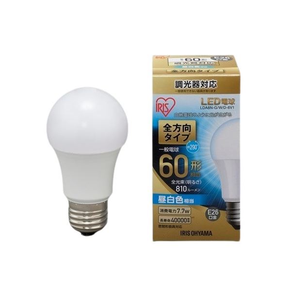 LED電球60W E26 全方向調光 昼白 4個セット 明るさと節電を兼ね備えた、あらゆる方向に光を広げるLED電球 60W相当の明るさで、調光も可能 昼白色で、4個セットでお得