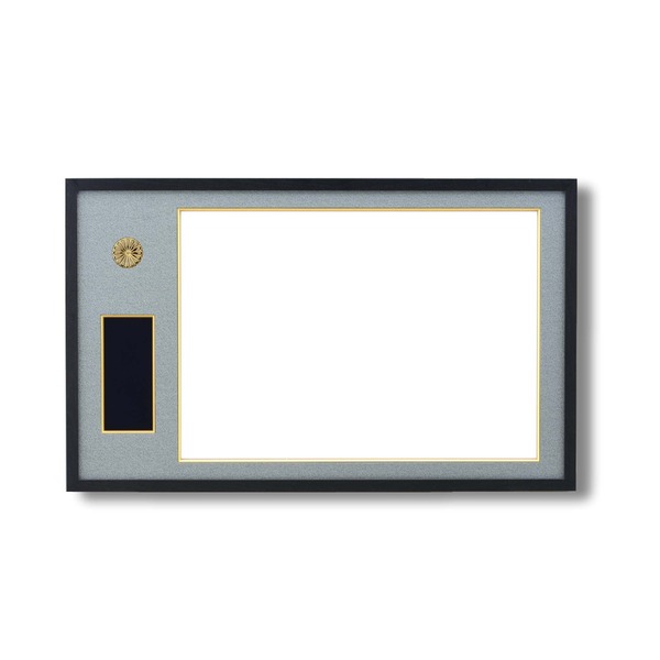 日本製 国産 叙勲額 フレーム 勲記サイズ 595×420mm 黒 グレードンス 化粧箱 黄袋入り 勲記勲章額 フレーム 額縁 額 簡単スポンジ式で叙勲額を美しく収納 日本製の押し込みだけ勲章フレーム【勲記サイズ(595×420mm)】黒／グレードンス仕様 化粧箱と黄袋入りで贈り物にも
