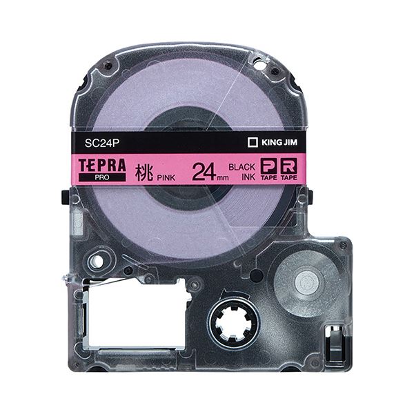 （まとめ） キングジム テプラ PRO テープカートリッジ パステル 24mm ピンク／黒文字 SC24P 1個 【×4セット】 鮮やかなパステルピンクの24mmテープカートリッジ4個セット 黒文字が映えるカートリッジで、使いやすさと美しさを追求 プロ仕様の高品質テープで、ラベル作り