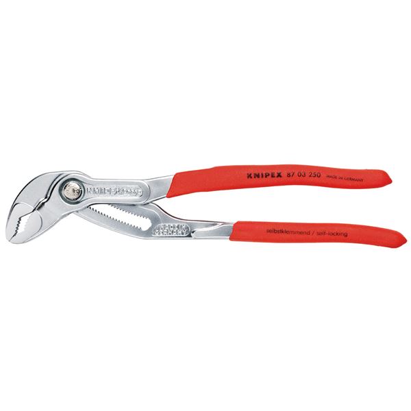 KNIPEX クニペックス 8703-250 コブラ ウォーターポンププライヤー SB 工具 ツール DIY 作業工具 道具 簡単操作でアゴの調整が可能な、便利なウォーターポンププライヤー プッシュボタンで開き調整がスムーズに行えます 頼りになるKNIPEX（クニペックス）8703-250 コブラ、
