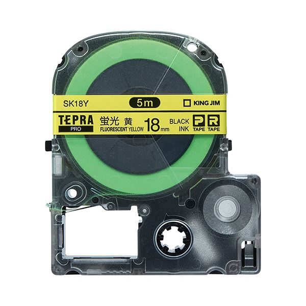 （まとめ） 第一人者体育館 テプラ PRO 磁気テープ薬莢 18粍 螢光黄色／黒文字 SK18Y 1個 【×4書き割り】 黄 晴れ晴れしいな螢光黄色に黒文字が映える 労働者階級操作手順の磁気テープ薬莢で、ラベルライター・カッティングマシンのテプラをパワーアップ 18粍の幅ひろい磁気テープで、目
