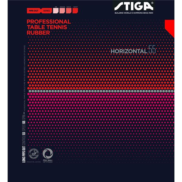 STIGA（スティガ） 粒高ラバー HORIZONTAL 55 OX（ホリゾンタル 55 OX） RED スポンジ無し 進化した粒高ラバー 驚異のHORIZONTAL 55 OX（ホリゾンタル 55 OX） RED スポンジなしでさらなる飛距離とスピードを実現 独自の技術で打球のコントロールも向上 プレイヤーの可能性