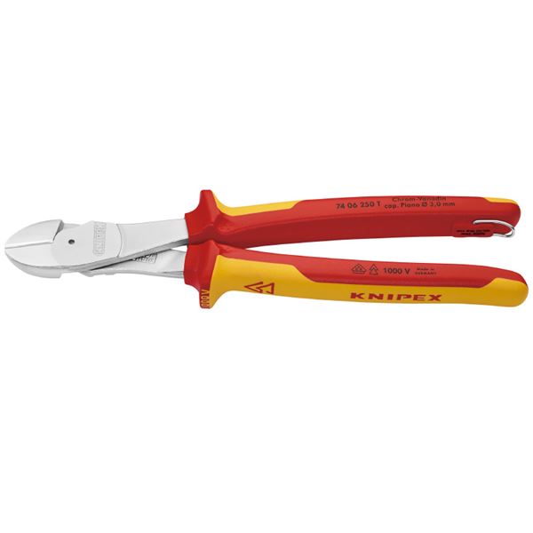 KNIPEX クニペックス 7406-250TBK 絶縁強力斜ニッパー 落下防止 BK 工具 ツール DIY 作業工具 道具 ニッパー 断線防止 強力な絶縁斜ニッパー、落下を防ぐ｜夢の小屋 16,057円