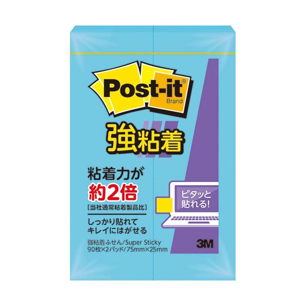 (まとめ) 3M ポストイット 強粘着ふせん 75×25mm エレクトリックブルー 500SS-B 1パック（2冊） 【×30セット】 青 超強力なエレクトリックブルーの3Mポストイット サイズは75×25mm、1パックに500枚 まとめ買いでお得な2冊セット 使いやすくて便利な強粘着で、仕事もプラ