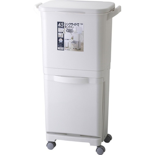 ゴミ箱 ダストボックス 幅40cm 45S 上段約30L＋下段約15L キャスター付 移動可能 車輪付き き 縦型分類ワゴンペール キッチン 台所 店舗 スマートな分別収集が可能なキッチンワゴン ゴミ袋が便利な両サイドフック付き 幅40cmの縦型分類ワゴンペールで、上段約30L＋下段約15