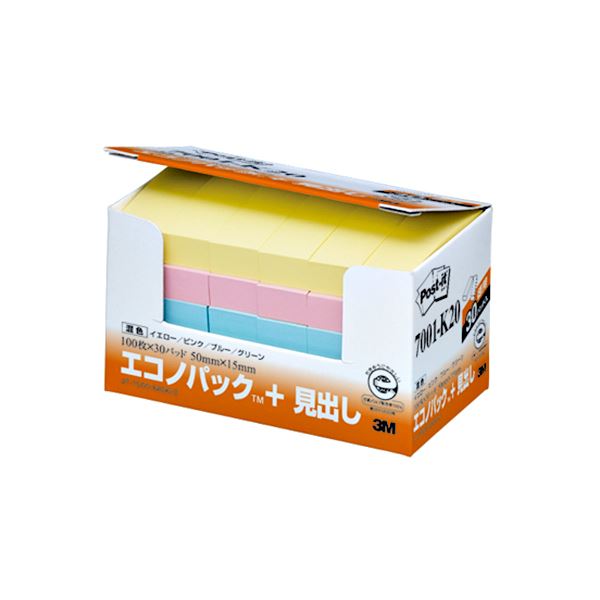 (まとめ) 3M 郵便うけイット エコノ容器に並べる 総目録 生まれ変わり紙 50×15粍 混色 7001-K20 1容器に並べる（30冊） 【×10仕掛ける】 色取り取りの生まれ変わり紙で彩る、助けになるなへばり付くおぼえ書き 経済的な30冊仕掛けるでお得にGET 万覚え帳・ふせん・紙生産品の王道、3M郵便うけイットの新定番、総目録生まれ変わり紙50× 手帳・ノート・紙製品-付箋紙-日用品雑貨・文房具・手芸