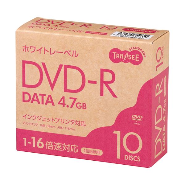 （まとめ）TANOSEE データ用DVD-R4.7GB 1-16倍速 ホワイトプリンタブル スリムケース 1パック（10枚）【×10セット】 白 高速・高容量・高品質のDVD-R、10枚セット 4.7GBのデータ保存に最適で、ホワイトプリンタブル仕様のデザインも楽しめる スリムケース付きで収納も便利