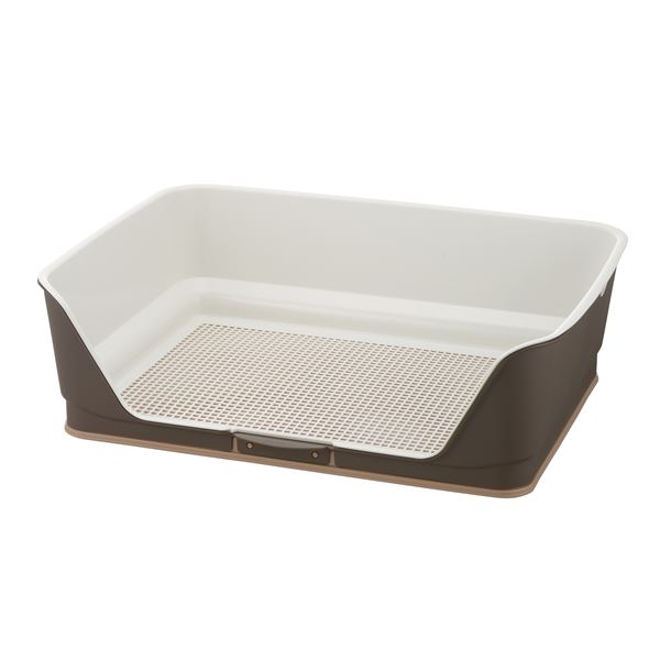 （まとめ）お掃除簡単ステップ壁付トイレ ワイド ダークブラウン (ペット用品) (×2セット） 茶 おしっこの跳ね飛びを抑える壁面付きトイレ お掃除もラクラク、ステップ付きワイドなダークブラウンのペット用トイレセット（2セット） 茶