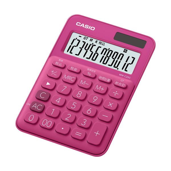 （まとめ）カシオ カラフル電卓 ミニジャストタイプ12桁 ビビッドピンク MW-C20C-RD-N 1台【×5セット】 ワクワクの日々を彩る、キュートでポップな12桁電卓 カシオのカラフルミニジャストタイプ、ビビッドピンクが5台セットでお得に 毎日がワクワクする新しい仲間があなた