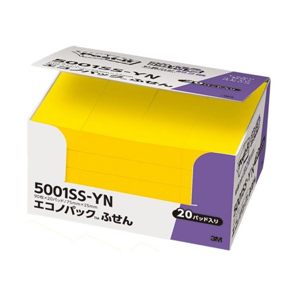 (まとめ) 3M 郵便うけ・イット エコノ風呂敷き包み 強へばり着くふせん 75×25粍 ビビットイエロー 5001SS-YN 1風呂敷き包み(20冊) 【×5仕掛ける】 黄 豪然たるなへばり着く力でしっかり貼り付き添い人、好いたらしいにはがせる 不可思議の力強さを持つスティッキーノート ビビットな黄色で目を引く、大きさもぴったり 1