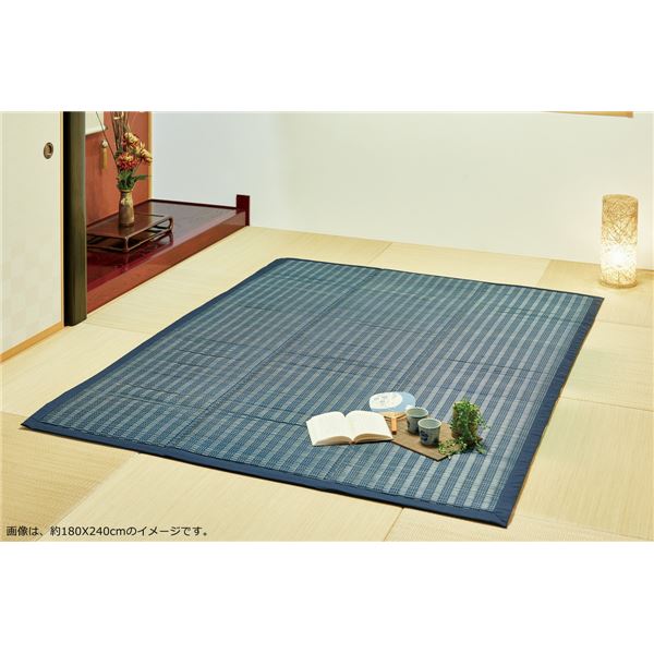 い草 藺草 ラグマット じゅうたん カーペット 敷き物 絨毯 約180×240cm ブルー 裏貼り 折りたたみ可 クッション性 縁：綿100％ 仙名 せんな リビング ダイニング 青 折りたたみ可能なボタニカル柄イ草コンパクトラグ 快適なクッション性とブルーの鮮やかな色合いが華やか