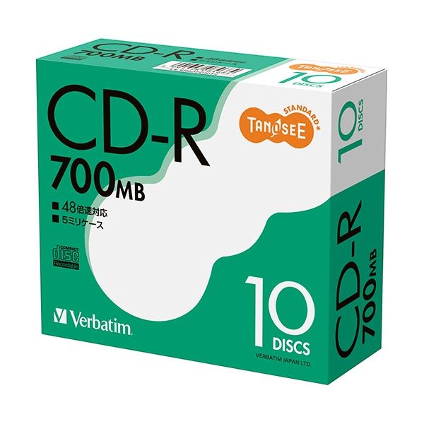 TANOSEE バーベイタム データ用CD-R 700MB 48倍速 スリムケース SR80FC10T2 1セット(100枚：10枚×10パック) 高速・大容量 大型 ・スリムケース付き パソコン PC データ用の最新CD-R データ用CD-R 700MB 48倍速 SR80FC10T2 1セット(100枚：10枚×10パック)