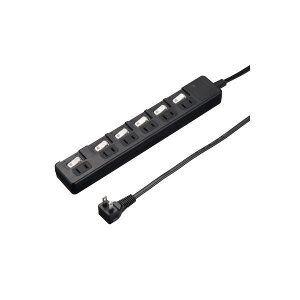(まとめ）YAZAWA 雷ガード付6個口節電タップ2mブラックH8KS662BK【×2セット】 黒 節電タップの進化形 雷から家電を守る6個口パワーストリップ 黒い2mケーブル 配線 でスタイリッシュに 【2セット】 黒